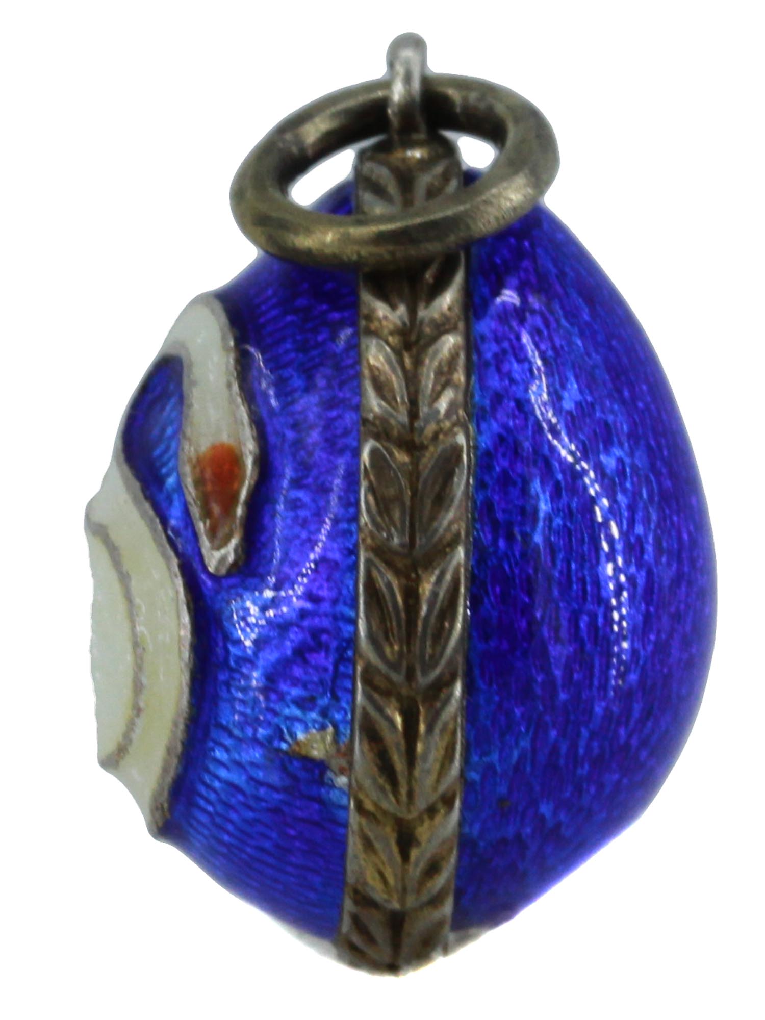 RUSSIAN SILVER AND ENAMEL SWAN EGG PENDANT PIC-3
